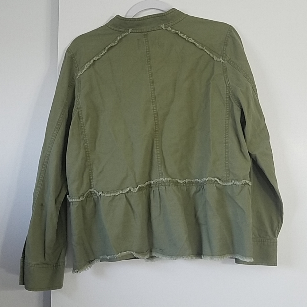 Caslon Army Green Ruffled Twill Jacket - Picture 3 of 8